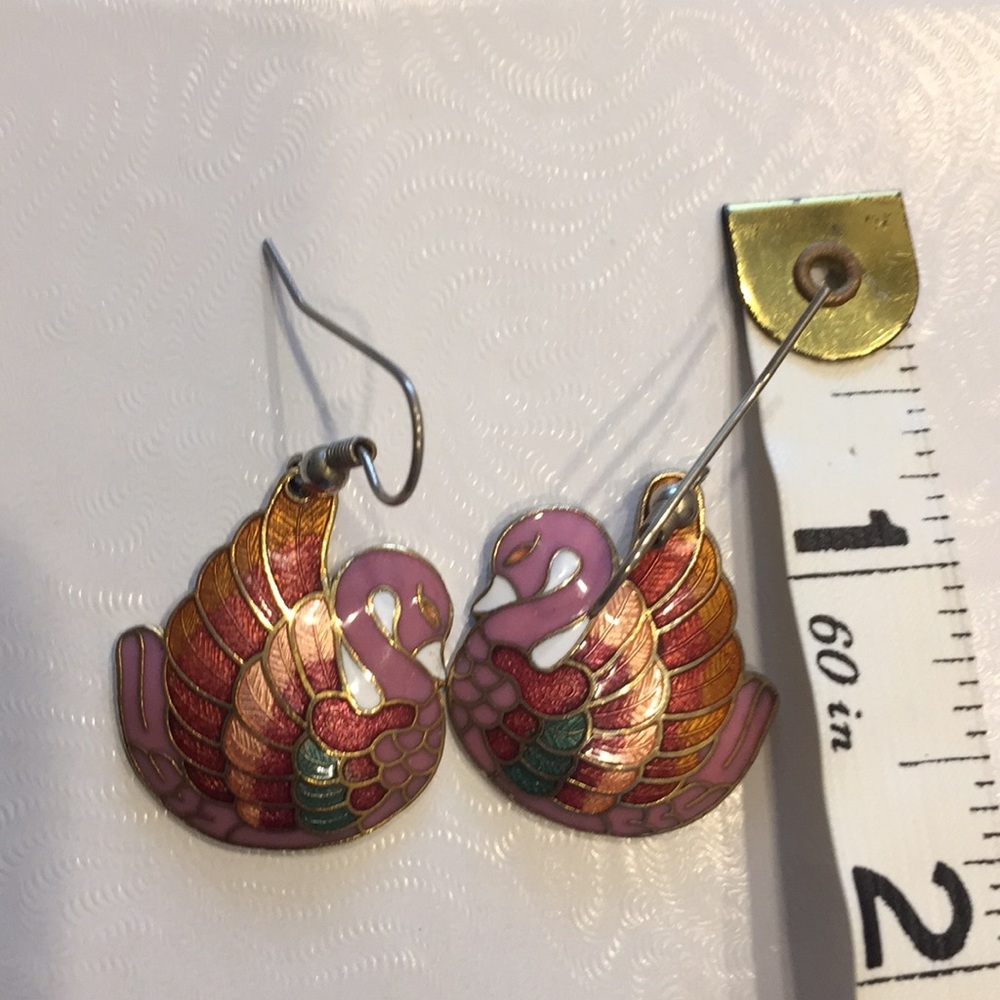 Cloisonné enamel Swan Earrings vintage